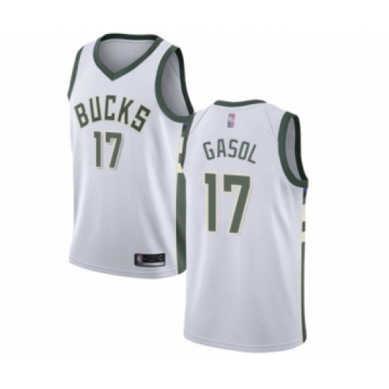 Men's Milwaukee Bucks 17 Pau Gasol Authentic White Basketball Jersey - Association Edition