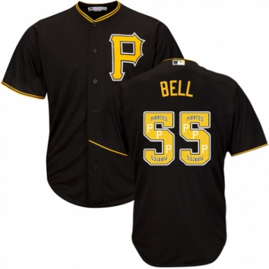 Men's Majestic Pittsburgh Pirates 55 Josh Bell Authentic Black Team Logo Fashion Cool Base MLB Jersey