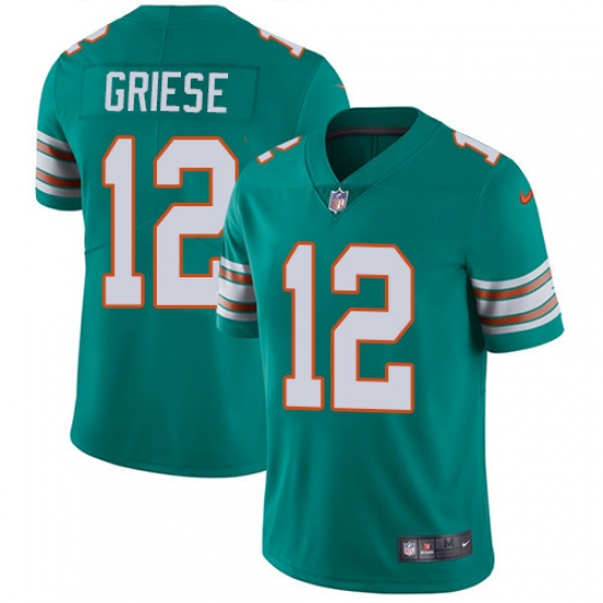 Men's Nike Miami Dolphins 12 Bob Griese Aqua Green Alternate Vapor Untouchable Limited Player NFL Jersey