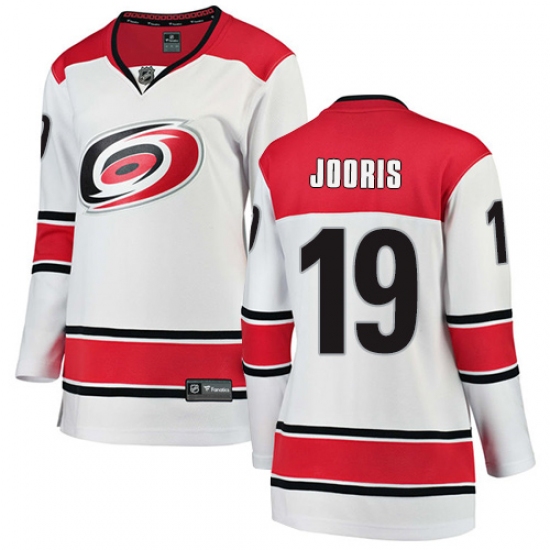 Women's Carolina Hurricanes 19 Josh Jooris Authentic White Away Fanatics Branded Breakaway NHL Jersey
