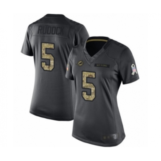 Women's Miami Dolphins 5 Jake Rudock Limited Black 2016 Salute to Service Football Jersey