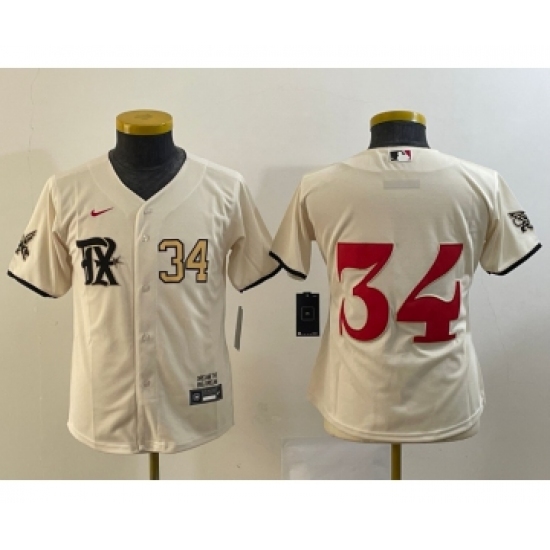 Youth Texas Rangers 34 Nolan Ryan Number Cream 2023 City Connect Stitched Baseball Jersey