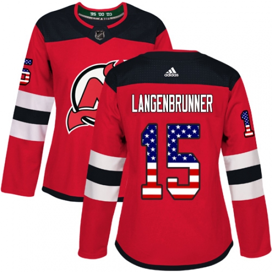 Women's Adidas New Jersey Devils 15 Jamie Langenbrunner Authentic Red USA Flag Fashion NHL Jersey