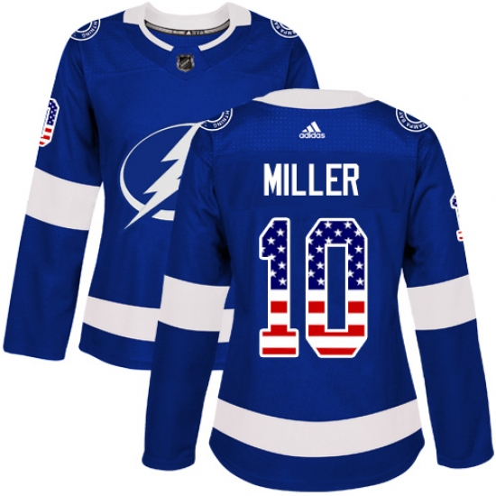 Women's Adidas Tampa Bay Lightning 10 J.T. Miller Authentic Blue USA Flag Fashion NHL Jersey