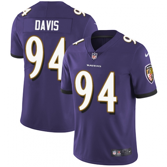 Youth Nike Baltimore Ravens 94 Carl Davis Purple Team Color Vapor Untouchable Limited Player NFL Jersey