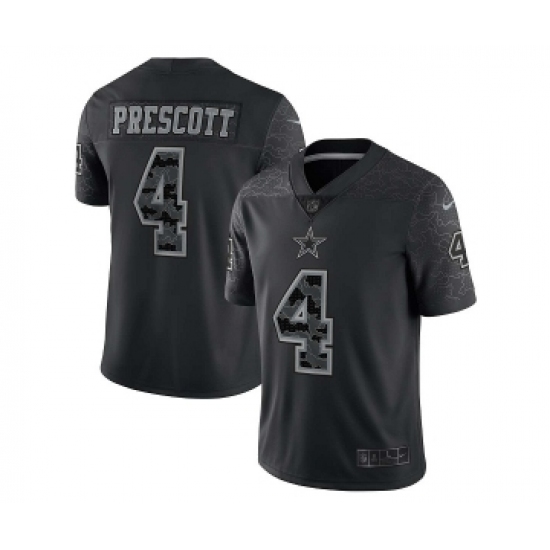 Men's Dallas Cowboys 4 Dak Prescott Black Reflective Limited Stitched Football Jersey