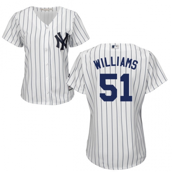Women's Majestic New York Yankees 51 Bernie Williams Replica White Home MLB Jersey