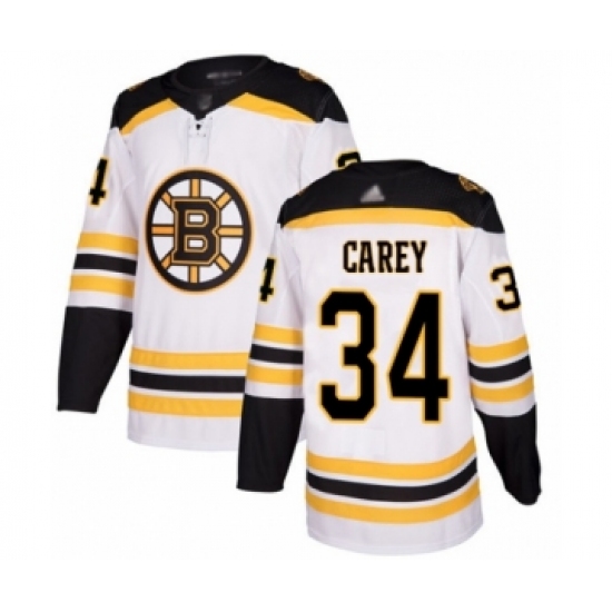 Youth Boston Bruins 34 Paul Carey Authentic White Away Hockey Jersey