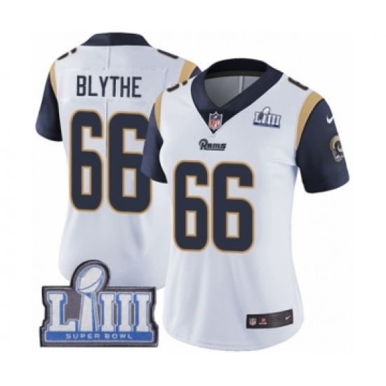 Women's Nike Los Angeles Rams 66 Austin Blythe White Vapor Untouchable Limited Player Super Bowl LIII Bound NFL Jersey