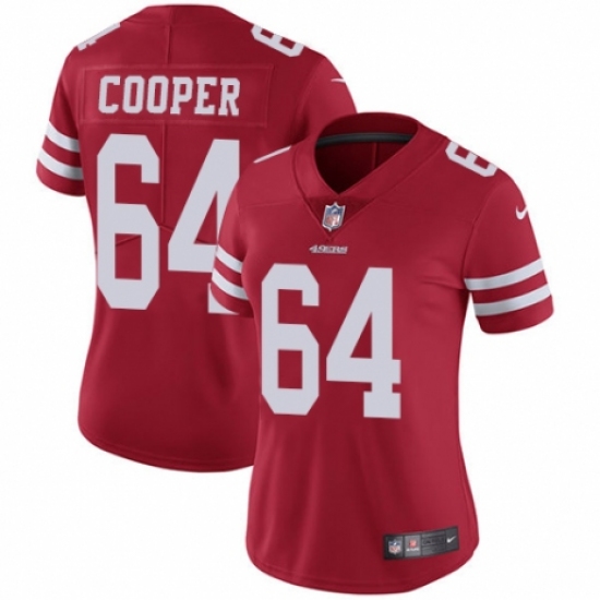 Women's Nike San Francisco 49ers 64 Jonathan Cooper Red Team Color Vapor Untouchable Elite Player NFL Jersey