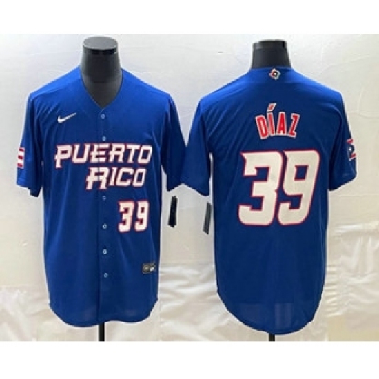 Mens Puerto Rico Baseball 39 Edwin Diaz Number 2023 Blue World Baseball Classic Stitched Jersey