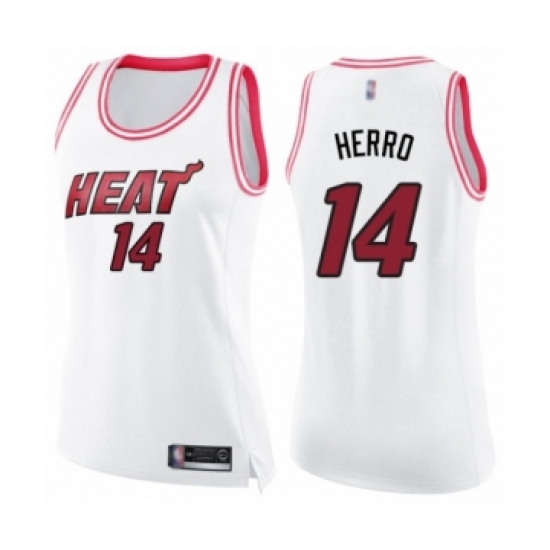 Women's Miami Heat 14 Tyler Herro Swingman White Pink Fashion Basketball Jersey