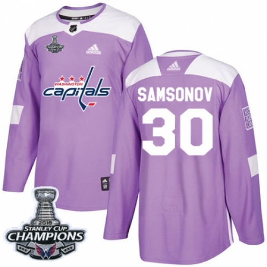 Men's Adidas Washington Capitals 30 Ilya Samsonov Authentic Purple Fights Cancer Practice 2018 Stanley Cup Final Champions NHL Jersey