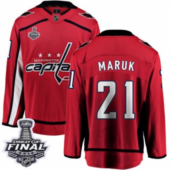 Men's Washington Capitals 21 Dennis Maruk Fanatics Branded Red Home Breakaway 2018 Stanley Cup Final NHL Jersey