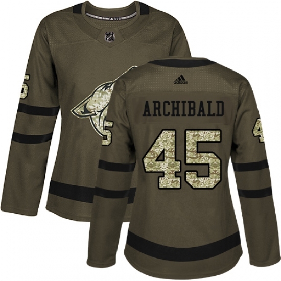 Women's Adidas Arizona Coyotes 45 Josh Archibald Authentic Green Salute to Service NHL Jersey