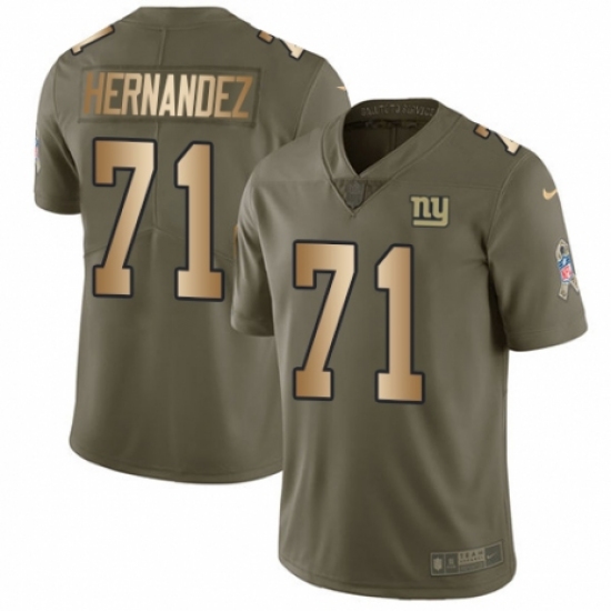 Men's Nike New York Giants 71 Will Hernandez Limited Olive/Gold 2017 Salute to Service NFL Jersey