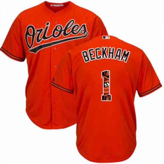 Men's Majestic Baltimore Orioles 1 Tim Beckham Authentic Orange Team Logo Fashion Cool Base MLB Jersey