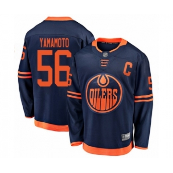 Youth Edmonton Oilers 56 Kailer Yamamoto Authentic Navy Blue Alternate Fanatics Branded Breakaway Hockey Jersey