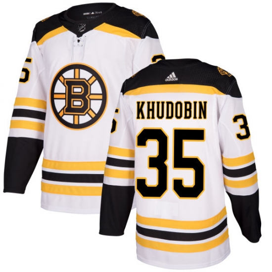 Youth Adidas Boston Bruins 35 Anton Khudobin Authentic White Away NHL Jersey