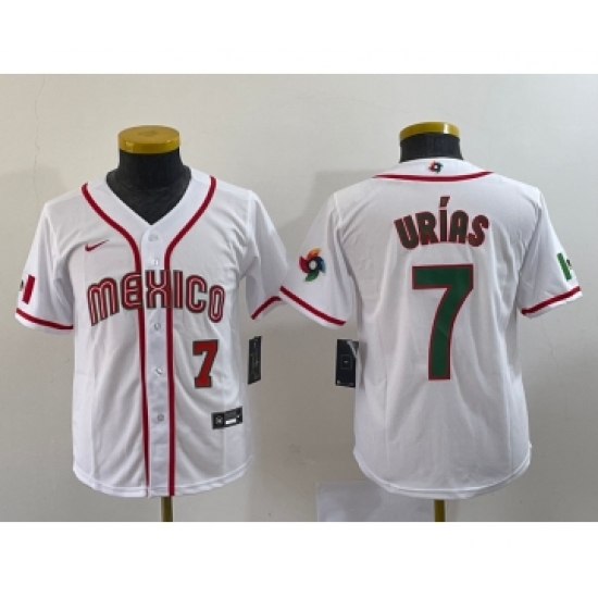 Youth Mexico Baseball 7 Julio Urias Number 2023 Red World Baseball Classic Stitched Jersey 5