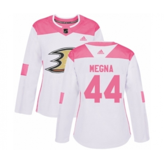 Women's Adidas Anaheim Ducks 44 Jaycob Megna Authentic White Pink Fashion NHL Jersey