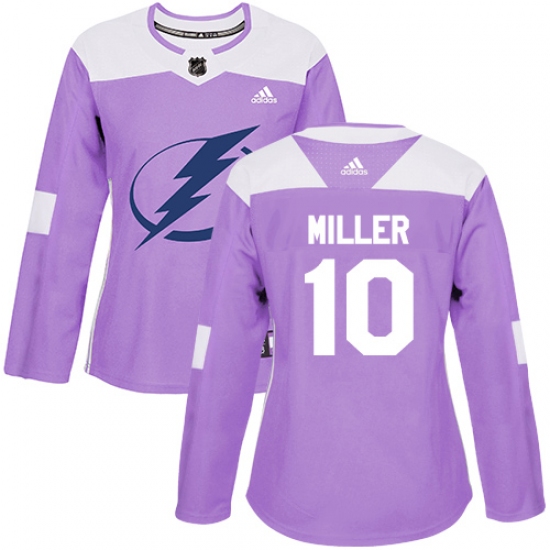 Women's Adidas Tampa Bay Lightning 10 J.T. Miller Authentic Purple Fights Cancer Practice NHL Jersey
