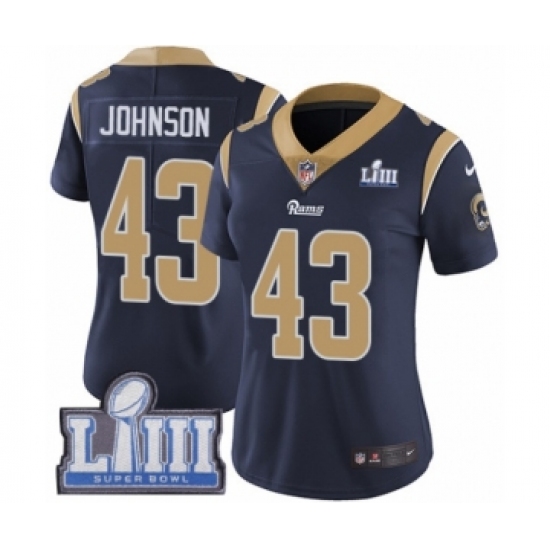 Women's Nike Los Angeles Rams 43 John Johnson Navy Blue Team Color Vapor Untouchable Limited Player Super Bowl LIII Bound NFL Jersey