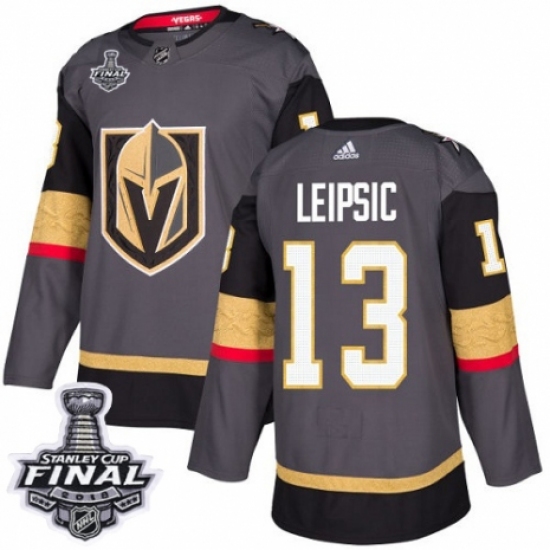 Men's Adidas Vegas Golden Knights 13 Brendan Leipsic Authentic Gray Home 2018 Stanley Cup Final NHL Jersey