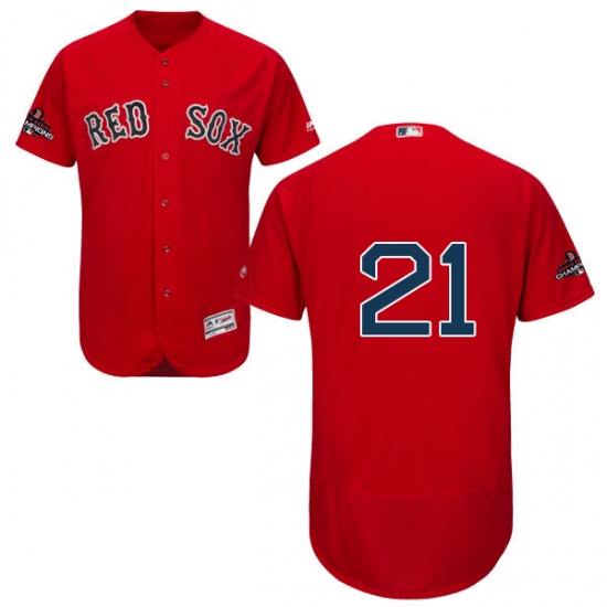 Men's Majestic Boston Red Sox 21 Roger Clemens Red Alternate Flex Base Authentic Collection 2018 World Series Champions MLB Jersey
