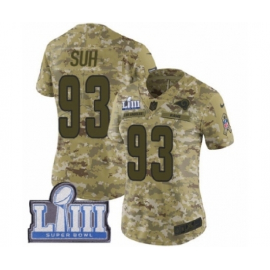 Women's Nike Los Angeles Rams 93 Ndamukong Suh Limited Camo 2018 Salute to Service Super Bowl LIII Bound NFL Jersey
