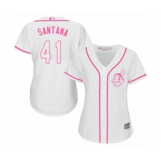 Women's Cleveland Indians 41 Carlos Santana Authentic White Fashion Cool Base Baseball Jersey