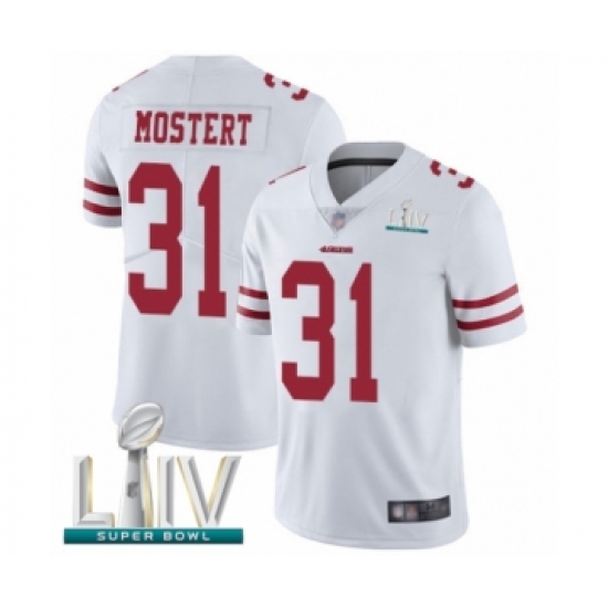 Men's San Francisco 49ers 31 Raheem Mostert White Vapor Untouchable Limited Player Super Bowl LIV Bound Football Jersey