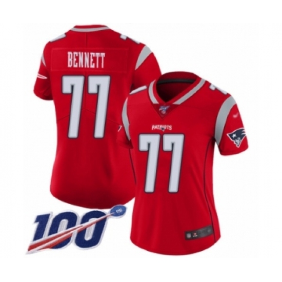 Women's New England Patriots 77 Michael Bennett Limited Red Inverted Legend 100th Season Football Jersey