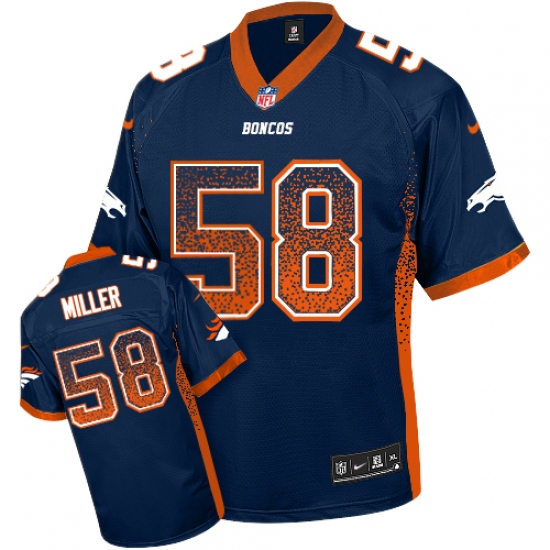 Men's Nike Denver Broncos 58 Von Miller Elite Navy Blue Drift Fashion NFL Jersey