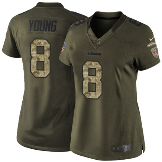 Women's Nike San Francisco 49ers 8 Steve Young Elite Green Salute to Service NFL Jersey