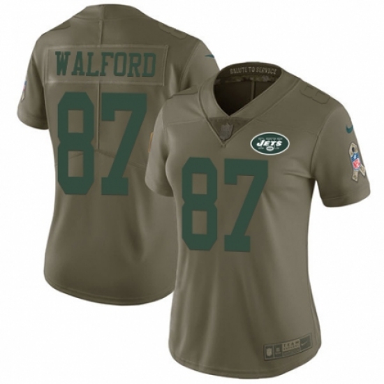 Women's Nike New York Jets 87 Clive Walford Limited Olive 2017 Salute to Service NFL Jersey