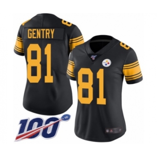Women's Pittsburgh Steelers 81 Zach Gentry Limited Black Rush Vapor Untouchable 100th Season Football Jersey