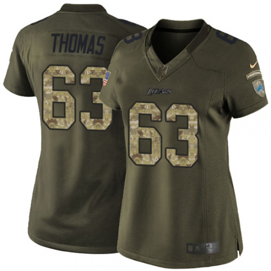 Women's Nike Detroit Lions 63 Brandon Thomas Elite Green Salute to Service NFL Jersey