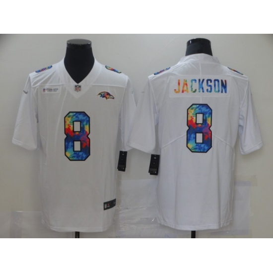 Men's Baltimore Ravens 8 Lamar Jackson White Rainbow Version Nike Limited Jersey