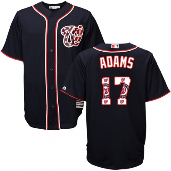 Men's Majestic Washington Nationals 17 Matt Adams Authentic Navy Blue Team Logo Fashion Cool Base MLB Jersey