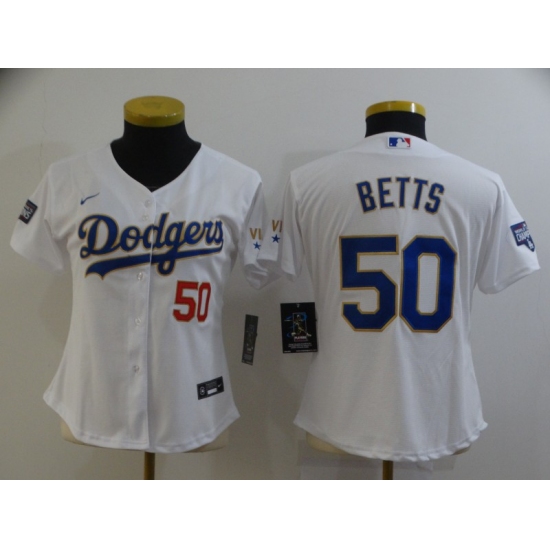 Women's Nike Los Angeles Dodgers 50 Mookie Betts White Series Champions Jersey