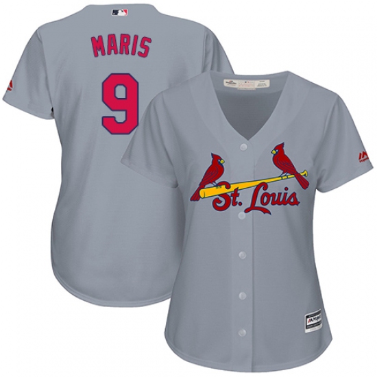 Women\'s Majestic St. Louis Cardinals 9 Roger Maris Authentic Grey Road Cool Base MLB Jersey
