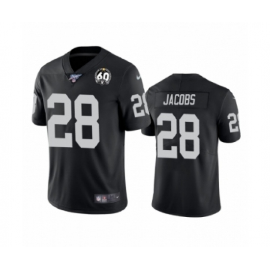 Women's Oakland Raiders 28 Josh Jacobs Black 60th Anniversary Vapor Untouchable Limited Player 100th Season Football Jersey