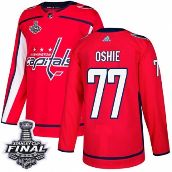 Men's Adidas Washington Capitals 77 T.J. Oshie Authentic Red Home 2018 Stanley Cup Final NHL Jersey