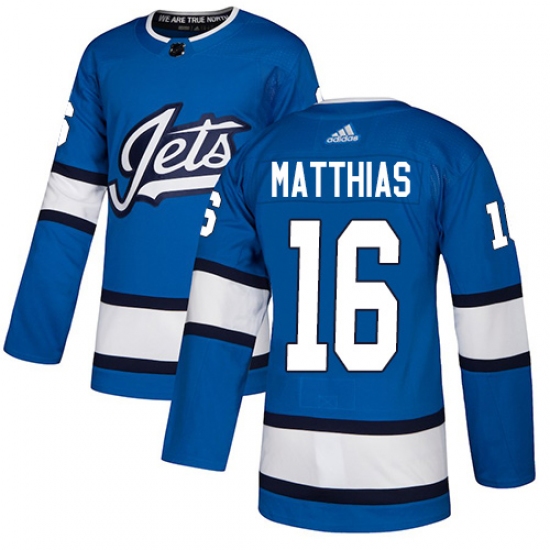 Men's Adidas Winnipeg Jets 16 Shawn Matthias Authentic Blue Alternate NHL Jersey