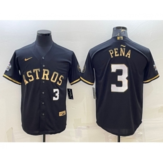 Men's Houston Astros 3 Jeremy Pena Number Black Gold 2022 World Series Stitched Baseball Jersey