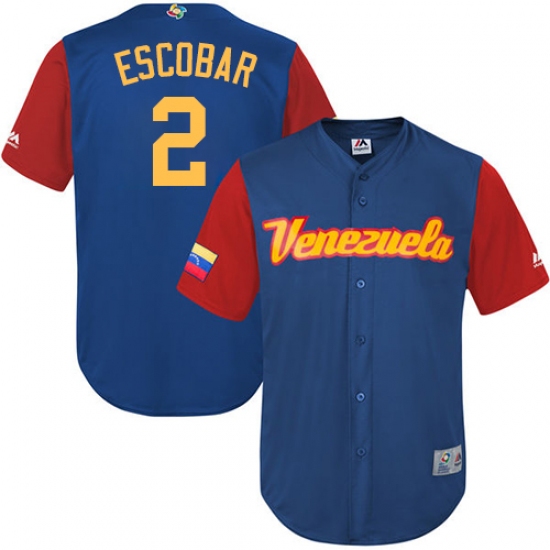 Men's Venezuela Baseball Majestic 2 Alcides Escobar Royal Blue 2017 World Baseball Classic Replica Team Jersey
