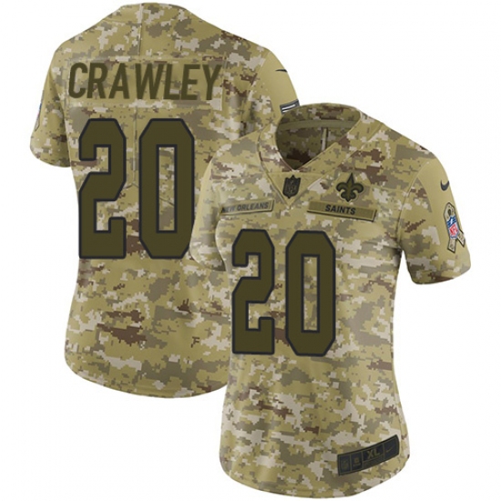 Women's Nike New Orleans Saints 20 Ken Crawley Limited Camo 2018 Salute to Service NFL Jersey