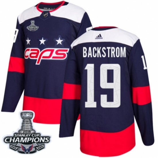 Youth Adidas Washington Capitals 19 Nicklas Backstrom Authentic Navy Blue 2018 Stadium Series 2018 Stanley Cup Final Champions NHL Jersey