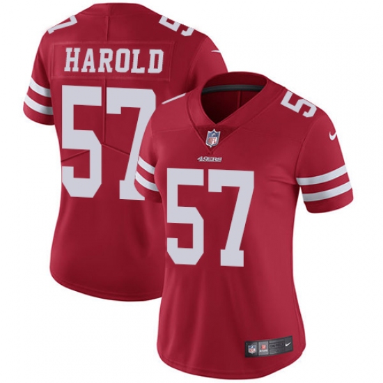 Women's Nike San Francisco 49ers 57 Eli Harold Red Team Color Vapor Untouchable Limited Player NFL Jersey